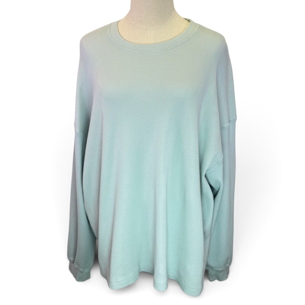 Daily Drills Oversized Thermal Mint Green Waffle Knit Henley Womens Size M/L